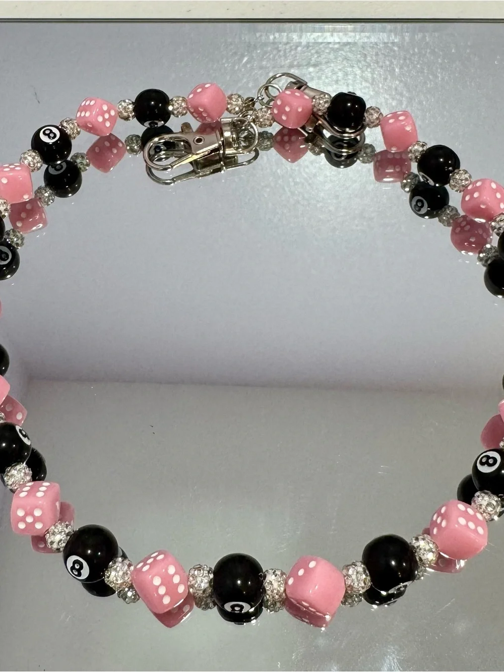 New Pink & Black Beaded Bag Chain 18 inches